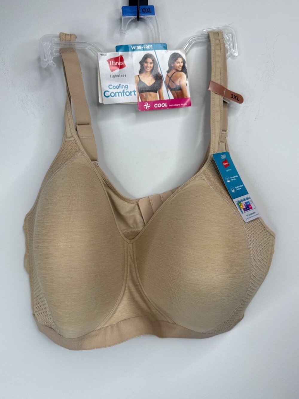 Hanes Womens 3XL Wireless Bra Beige Nude ComfortFlex Wirefree